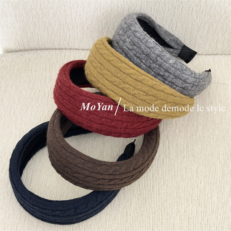 简约麻花毛线针织宽边发箍女高级感头箍发卡秋冬日常外戴发饰2025