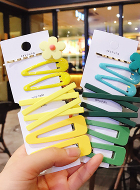牛油果绿色发卡韩国sin泫雅少女软陶小花边夹女头饰一字夹小发夹