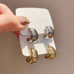 S925银针宋慧乔同款不规则C形金属耳环轻奢简约百搭冷淡风耳钉女