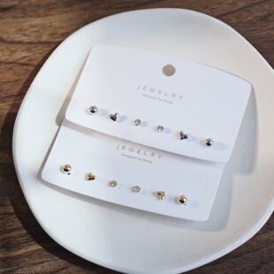 多件套养耳洞纯银针小耳钉三对装睡觉不用摘的耳环女简约爱心耳饰