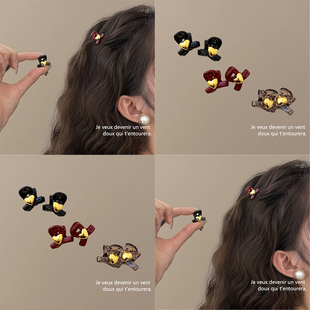 公主头抓夹前额刘海小发夹爱心蝴蝶结发抓可爱红色发卡头饰夹子女