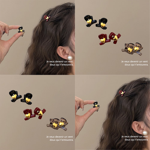 刘海小发夹爱心蝴蝶结发抓红色