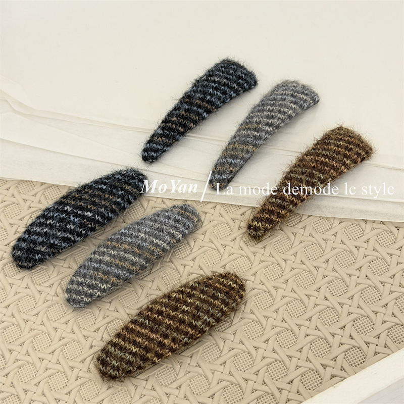 韩版千鸟格针织发夹女秋冬侧边夹刘海夹新款后脑勺bb夹子碎发发卡