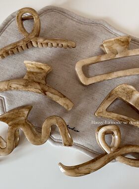 杏色染晕大理石纹抓紧大号发夹小众判罚高级感气质鲨鱼夹发饰新款