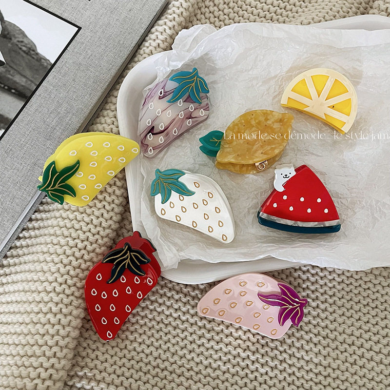 甜美彩色草莓水果抓夹发夹发卡可爱少女边夹夹子头饰盘发器发饰