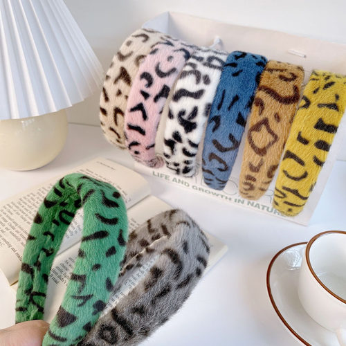 复古气质豹纹发箍网红毛绒绒头箍宽边发卡秋冬仿皮草发饰女头饰潮