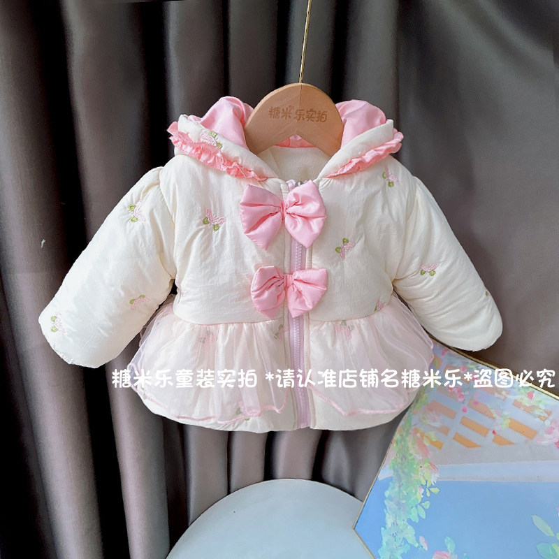 女童加绒棉外套棉衣女宝宝周岁洋气冬季儿童棉服公主加厚棉袄冬装