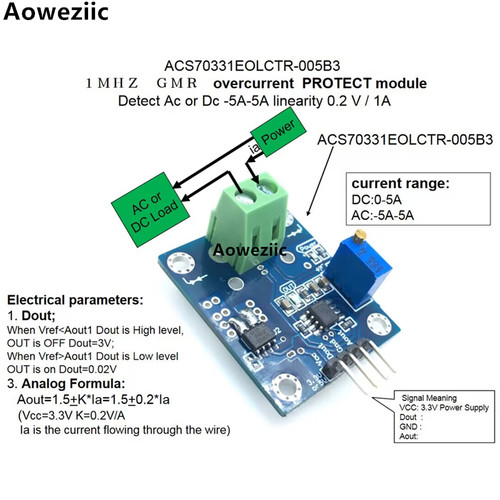 ACS70331EOLCTR-005B3 传感器模块电流检测与过流保护 3.3V 0-5A