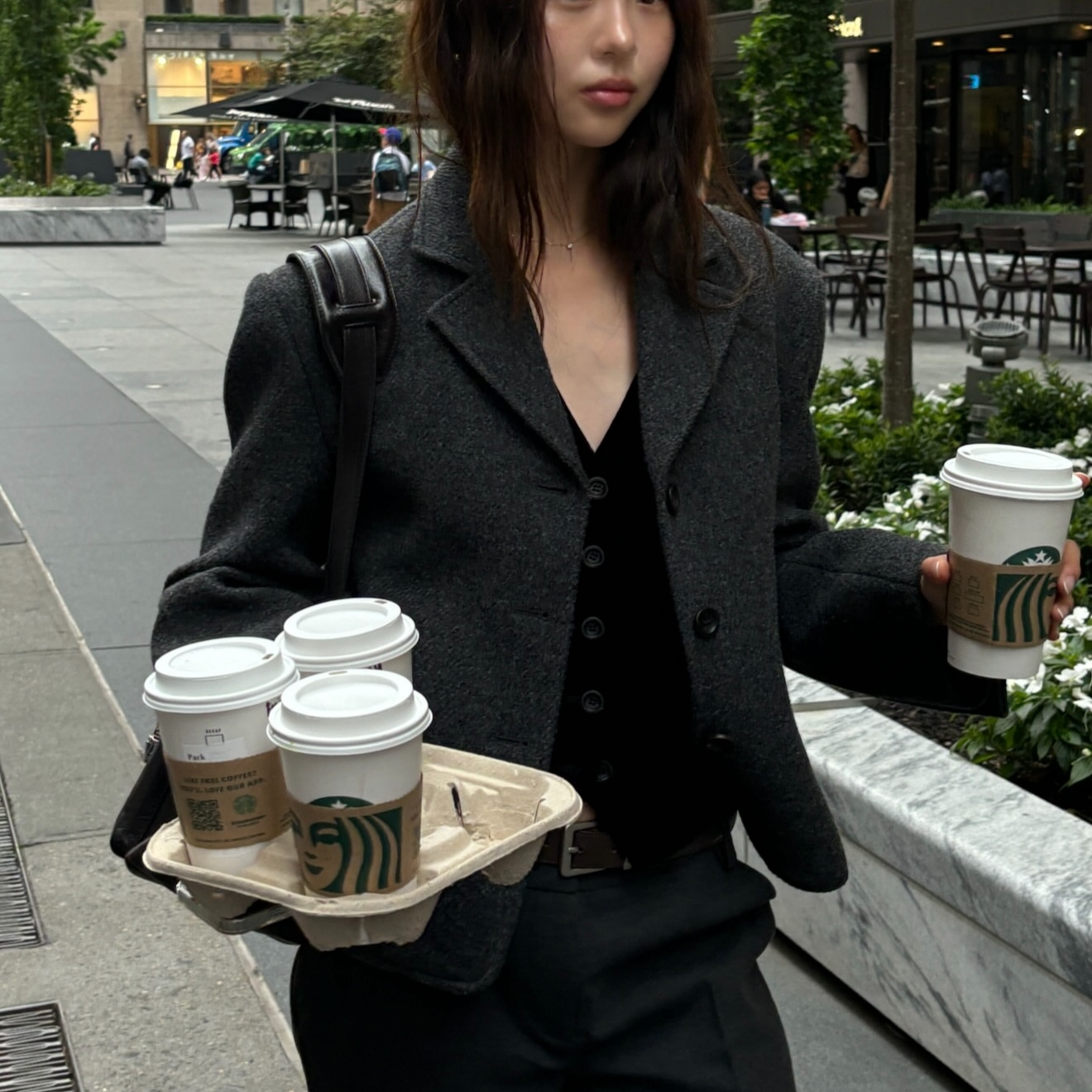 现货thebarn*t八奶韩国极简风灰色西装外套女单排扣翻领羊毛西装