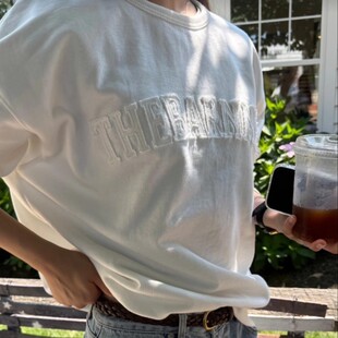 现八奶ins韩国东大门th*Barnn*t贴布绣卫衣字母白色休闲上衣外套