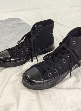 chic百搭全黑帆布鞋1970s男女情侣鞋学生ulzzang暗黑系复刻高帮鞋