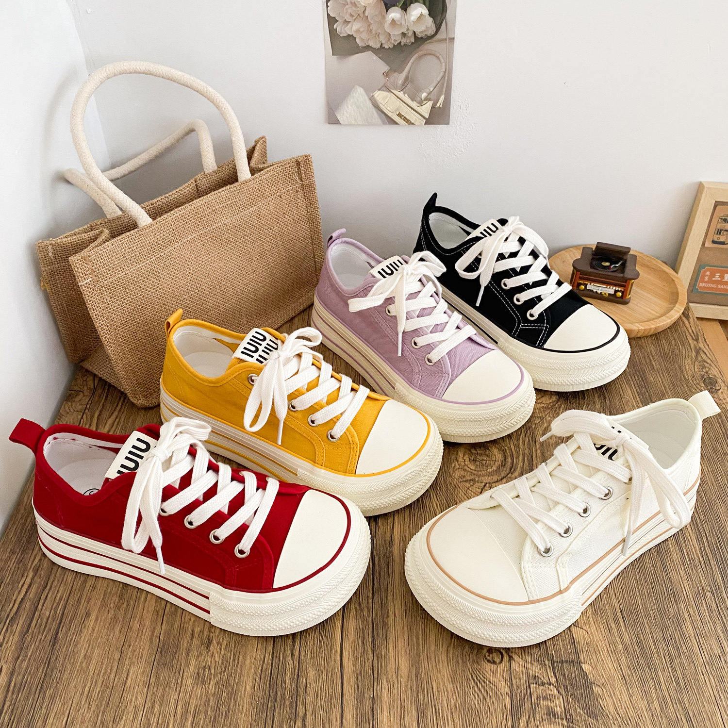 厚底增高芒果头休闲帆布鞋子女2026春秋新款百搭透气轻便软底板鞋