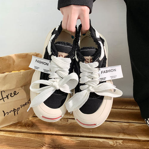 檀健次同款开口笑厚底增高帆布鞋