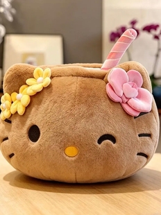 夏日黑皮椰子kt猫抱枕毛绒玩具凯蒂猫公仔靠枕送女生儿童生日礼物