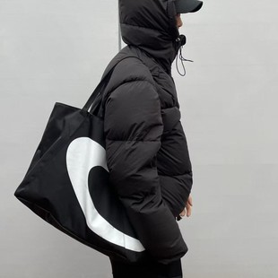 V标志LOGO印花单肩尼龙托特包百搭大容量氛围感通勤手提袋