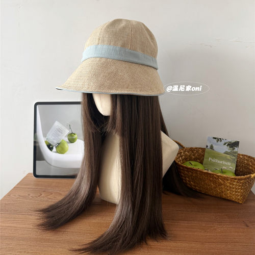 韩系奶蓝~褶皱仿麻大帽檐可折叠渔夫帽女春夏显脸小盆帽马术帽