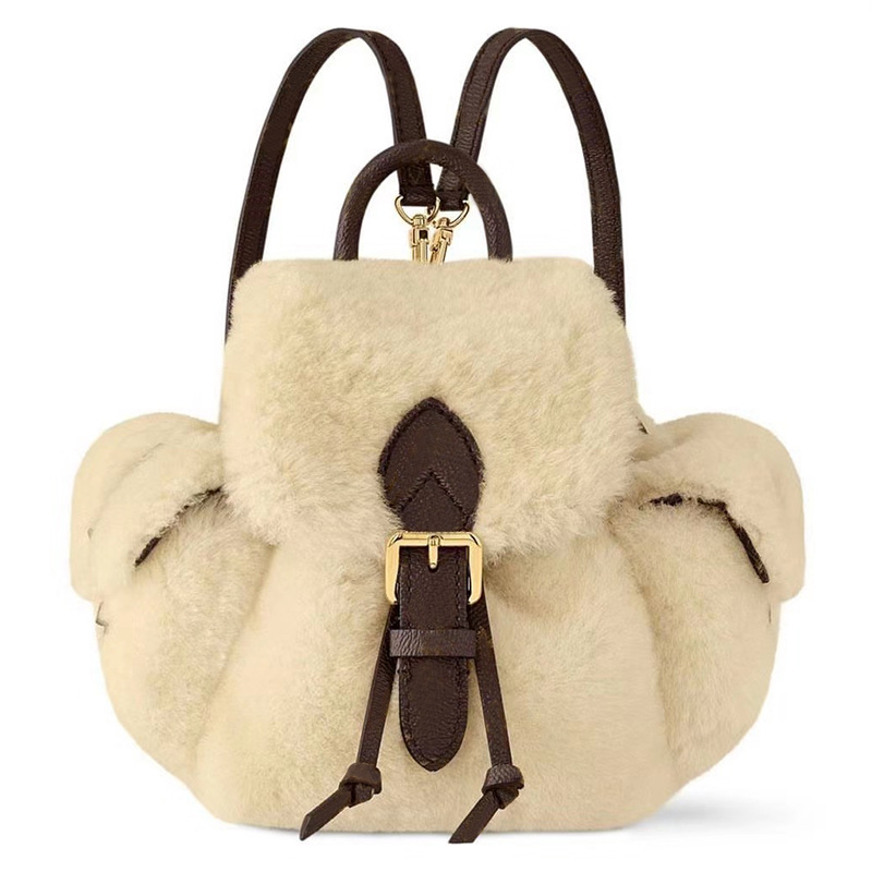 欧美时尚学院风毛毛拼接双肩包休闲毛绒日系可爱单肩包韩版背包潮