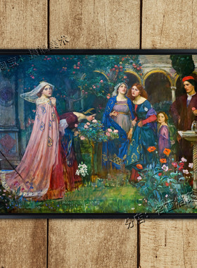 魔幻花园 The Enchanted Garden 沃特豪斯 迷幻迷人绿色油画挂画