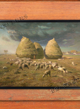 秋天干草堆 Haystacks in Autumn 油画米勒 农民画家 乡村野趣图