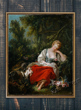 梦中的牧羊女 Dreaming Shepherdess 布歇 欧式复古洛可可装饰画