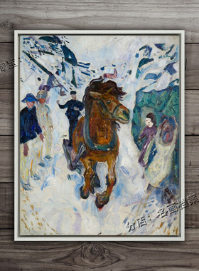 奔马 Galloping Horse 爱德华 蒙克  古典骏马油挂画Edvard Munch