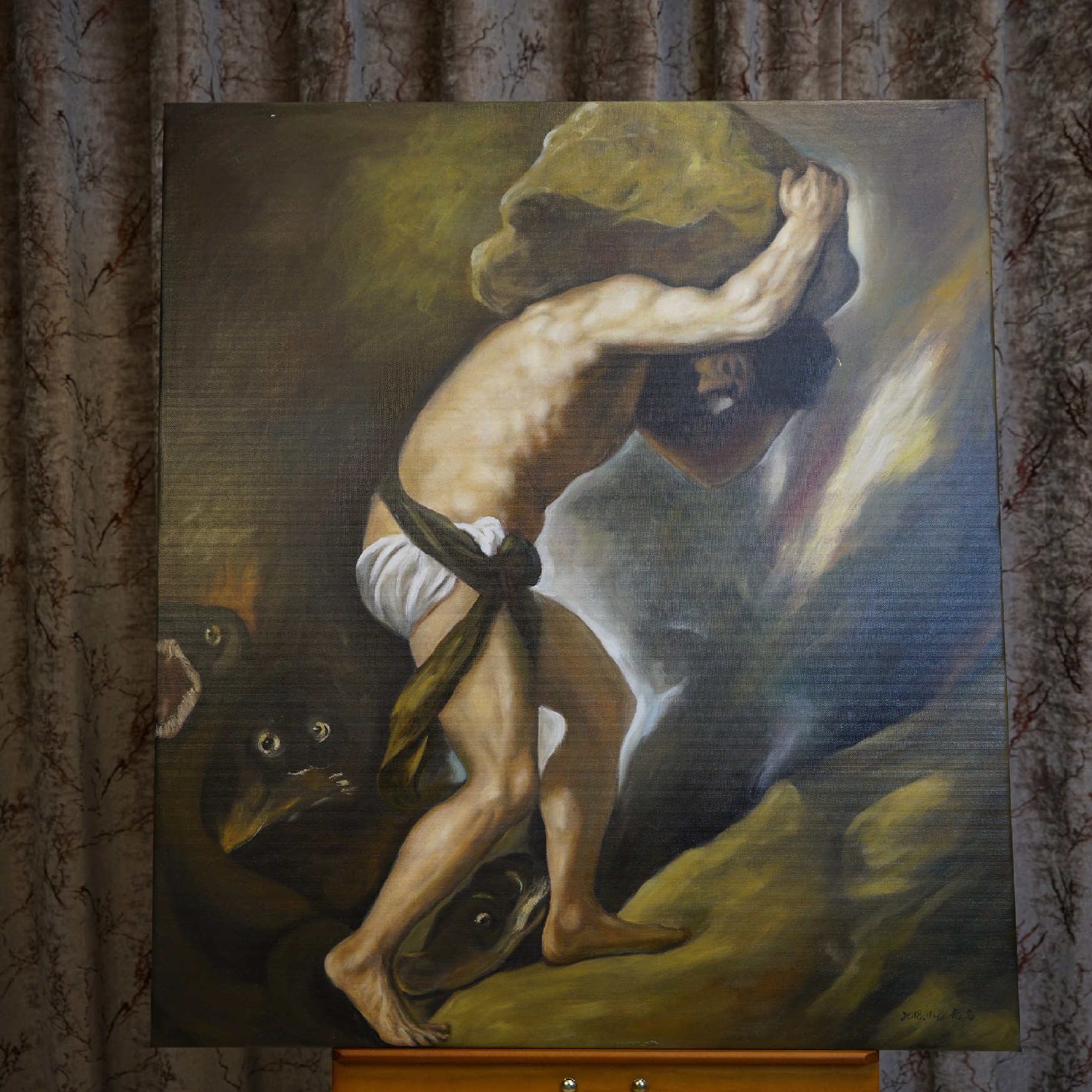 西西弗斯神话 手绘油画 西西弗斯 提香 临摹名画 东方华尔街 油画