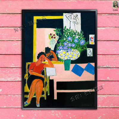 阅读的女人 Woman Reading,,Black Background 美式马蒂斯 装饰画