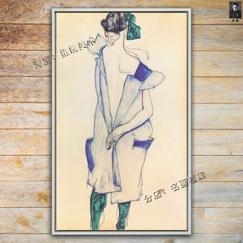 Standing Girl In A Blue Dress And Green Stockings 席勒装饰画