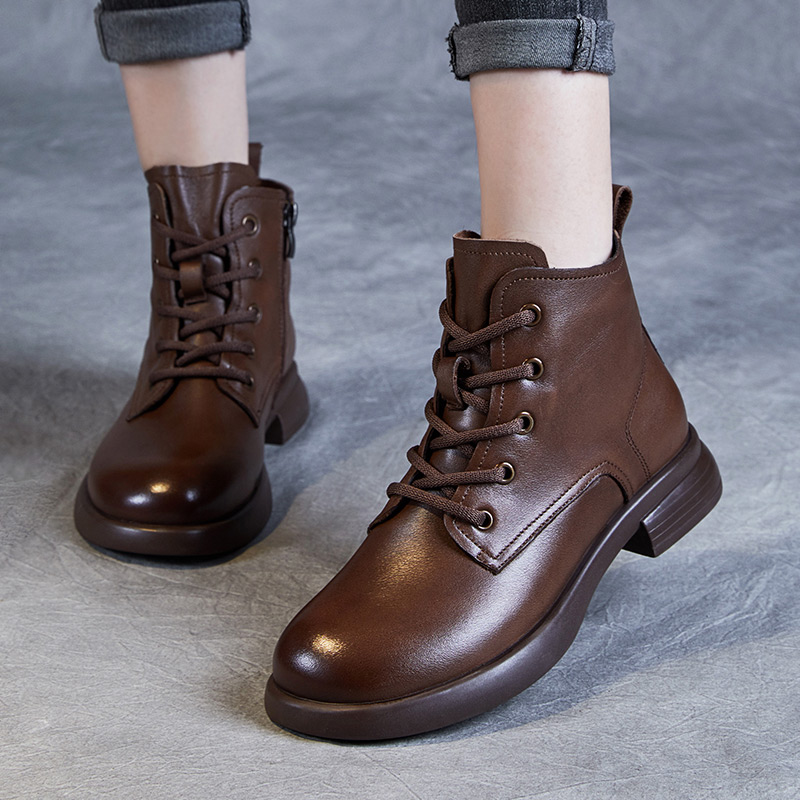 真皮头层牛皮软底马丁靴加绒短靴