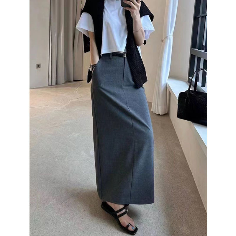 极简风高端女装 ROW 设计感小众中长款A字开叉裙羊毛开衩半身裙