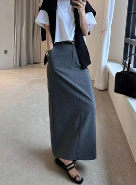 极简风高端女装 ROW 设计感小众中长款A字开叉裙羊毛开衩半身裙