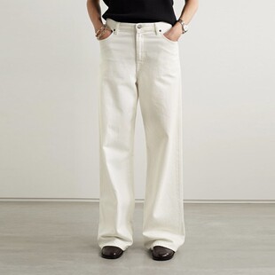 女直筒长裤 显瘦白色牛仔裤 极简风高腰长裤 小众设计棉质春夏阔腿裤