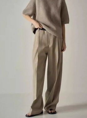 极简风faca*e patte*n秋季新款宽松羊毛垂感直筒拖地阔腿休闲裤