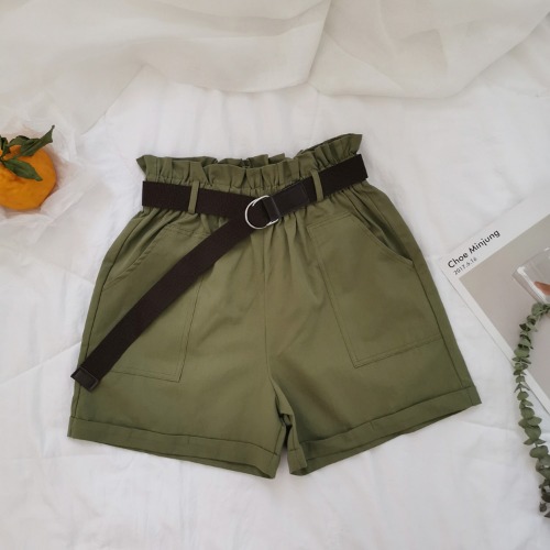 Real price Korean high waist slim wide leg pants casual overalls women's black shorts flower bud pants