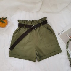 Real price Korean high waist slim wide leg pants casual overalls women's black shorts flower bud pants