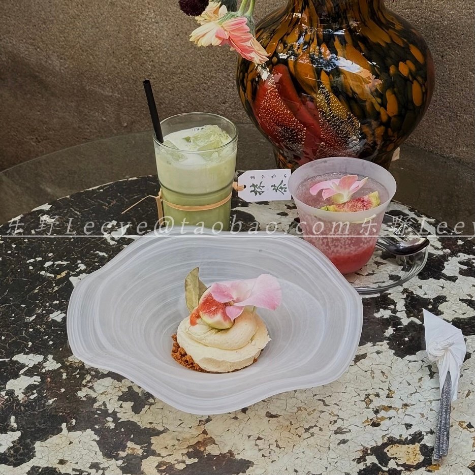 复古磨砂云雾纹玻璃餐具盘高档法式餐厅位上分子料理甜品摆盘碟子,餐饮具,盘,淘宝优惠券,粉丝福利购,淘宝优惠卷