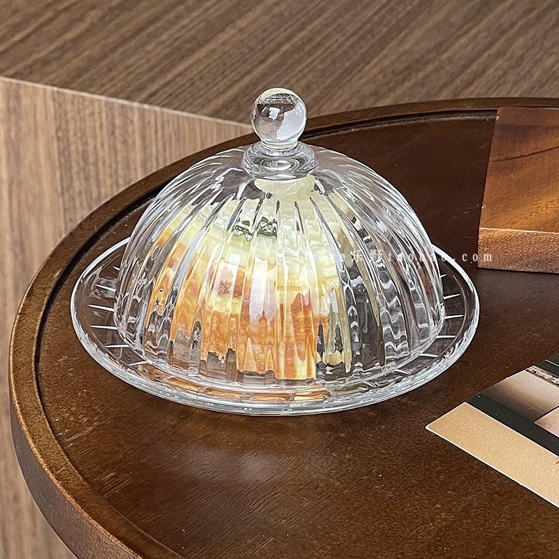 小号蛋糕托盘玻璃罩法式ins透明带盖甜品防尘罩水果碟甜点展示台