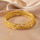 轻奢镀24k仿真黄金色女款 爆闪编织纹理素圈手镯送女友高级感礼物