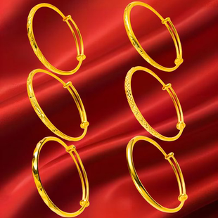 经典沙金镀24k仿真黄金色满天星推拉手镯女款久不掉色送妈妈礼物