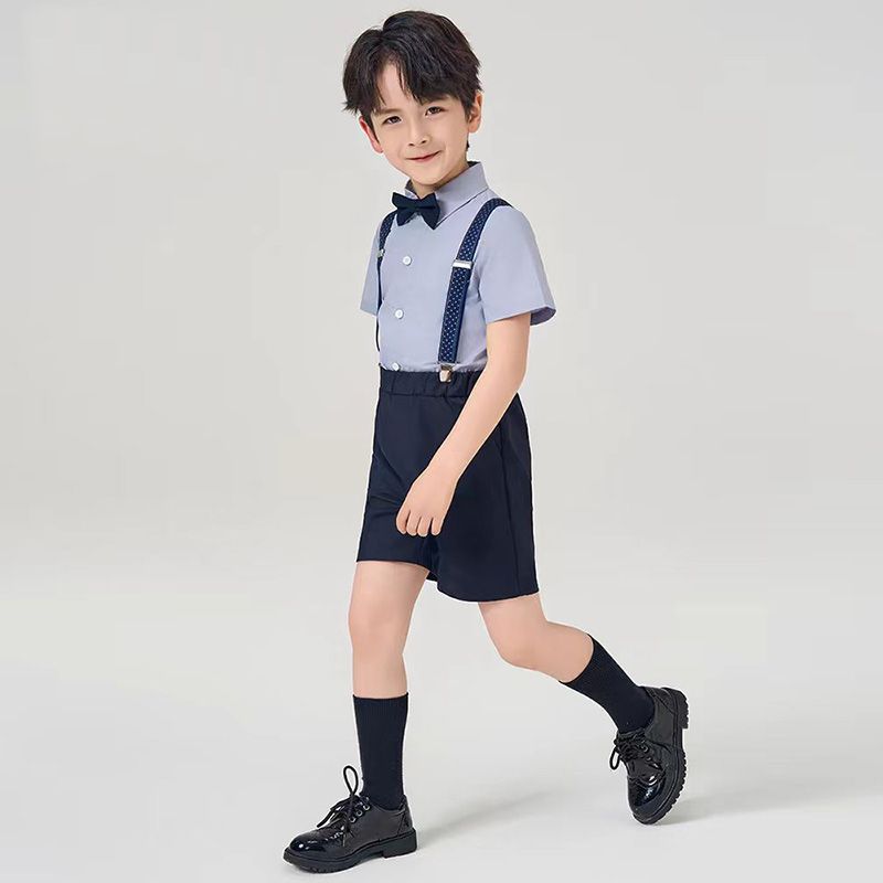 男童夏季背带短袖短裤儿童主持人儿童礼服套装宝宝六一合唱表演服