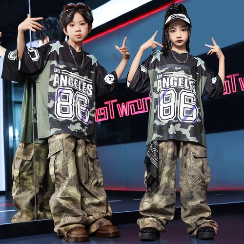儿童街舞套装男童嘻哈爵士舞女童夏季架子鼓练功服hiphop表出服装