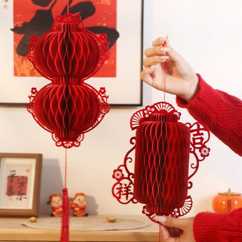 2026马年中式灯笼春字立体蜂窝挂饰摆件过年喜庆春节装饰布置挂件