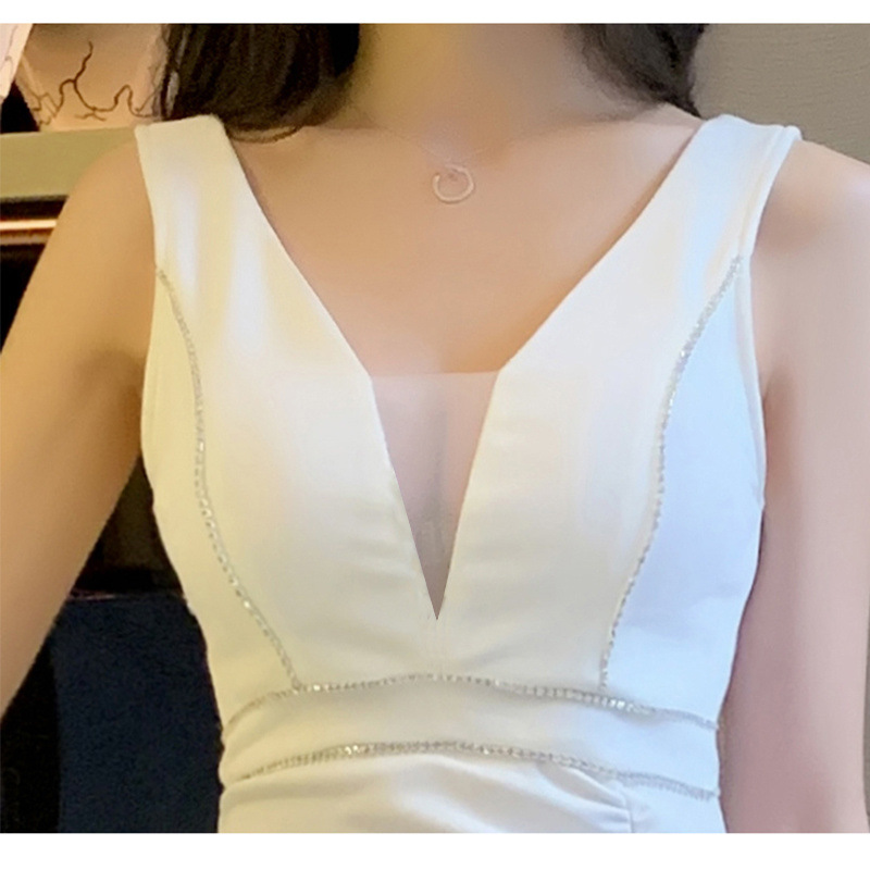 性感晚礼服长款小众镶钻名媛气质开叉连衣裙桑拿技师工作服女