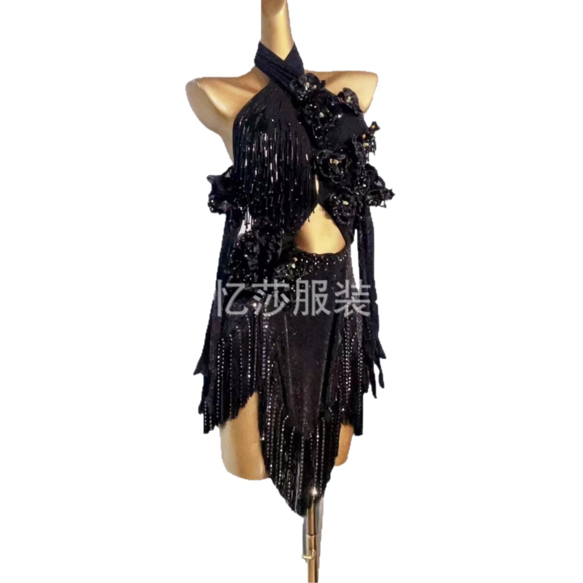 儿童专业拉丁舞表演服新款女童亮钻流苏拉丁舞裙少儿拉丁比赛服装