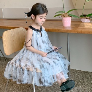 女童連衣裙2025新款 無袖 公主裙兒童夏裝 女孩網(wǎng)紗 洋氣寶寶夏季