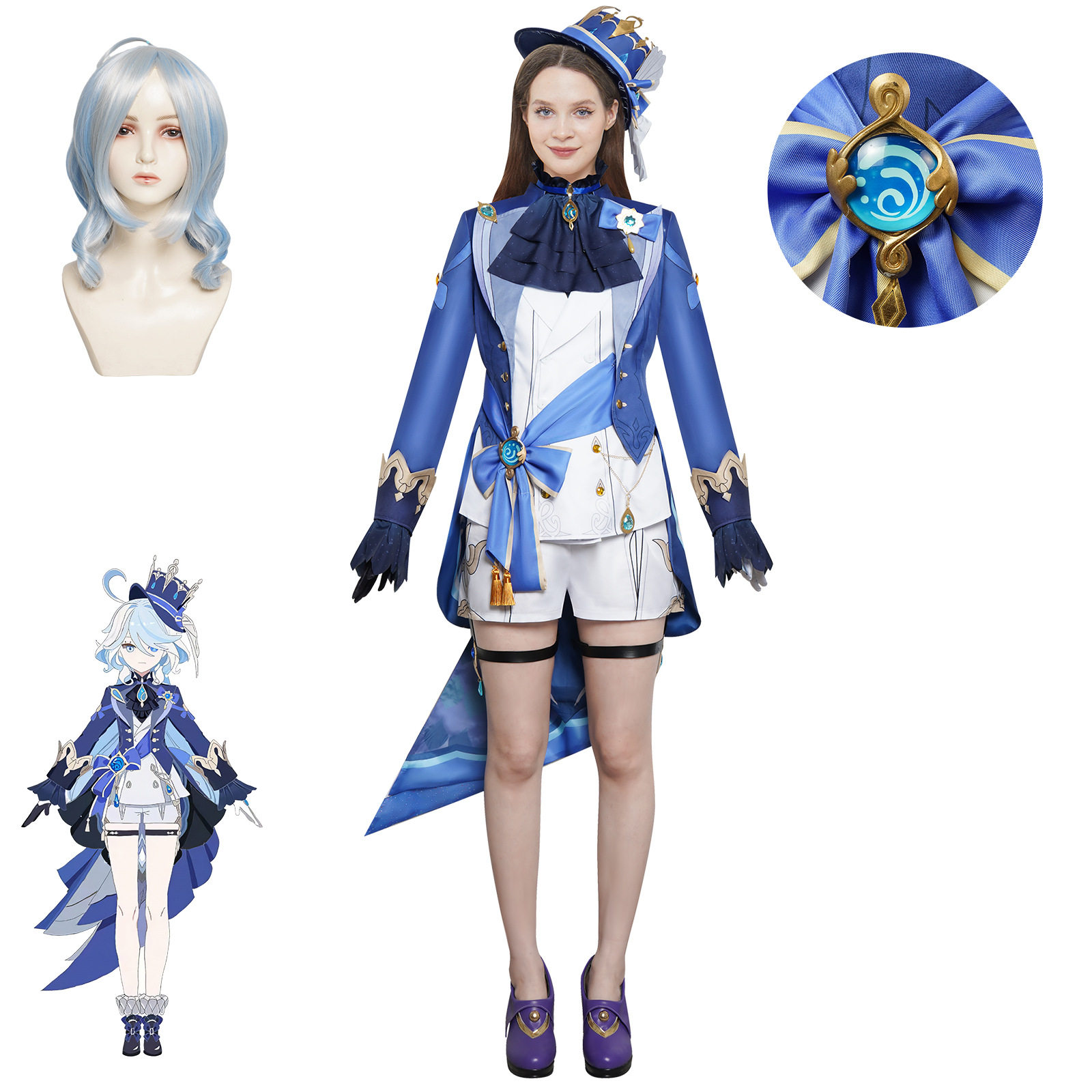原神芙宁娜cos服装芙卡洛斯cosplay全套舞台表演服万圣节角色扮演