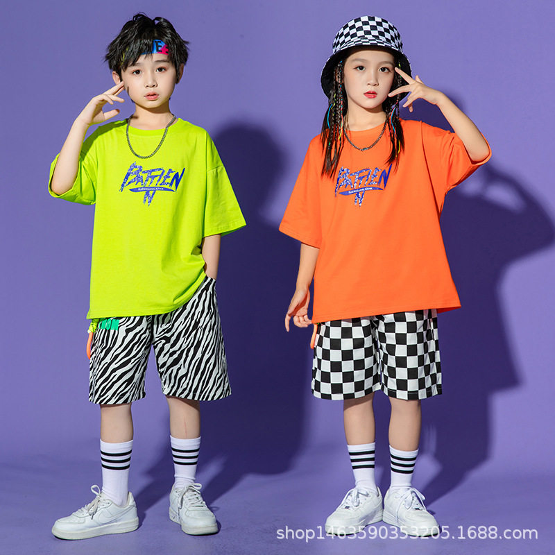 儿童街舞套装男童夏宽松短袖马甲儿童嘻哈潮服hiphop帅气表演出服