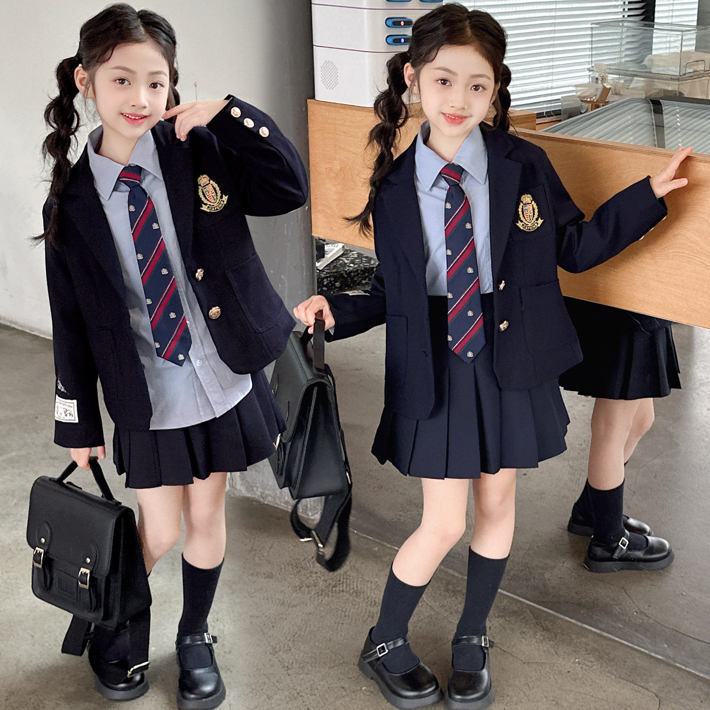 女童园服校服学院风演出服春秋儿童西装外套jk衬衫裙子三件套班服