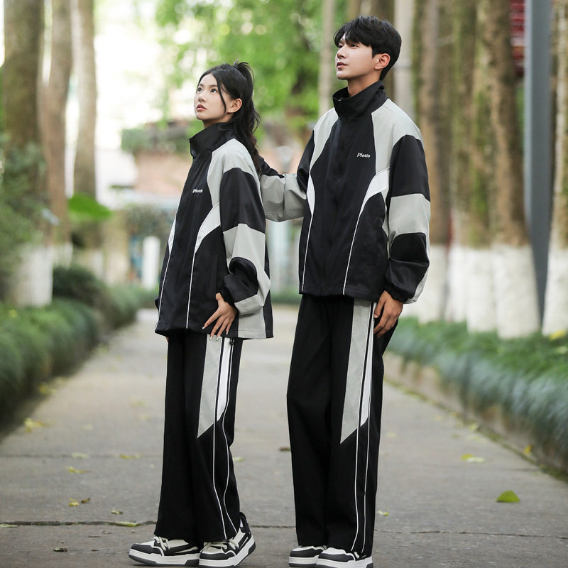 2024学院风春秋学生风衣外套男女三件套套装校服一件代发