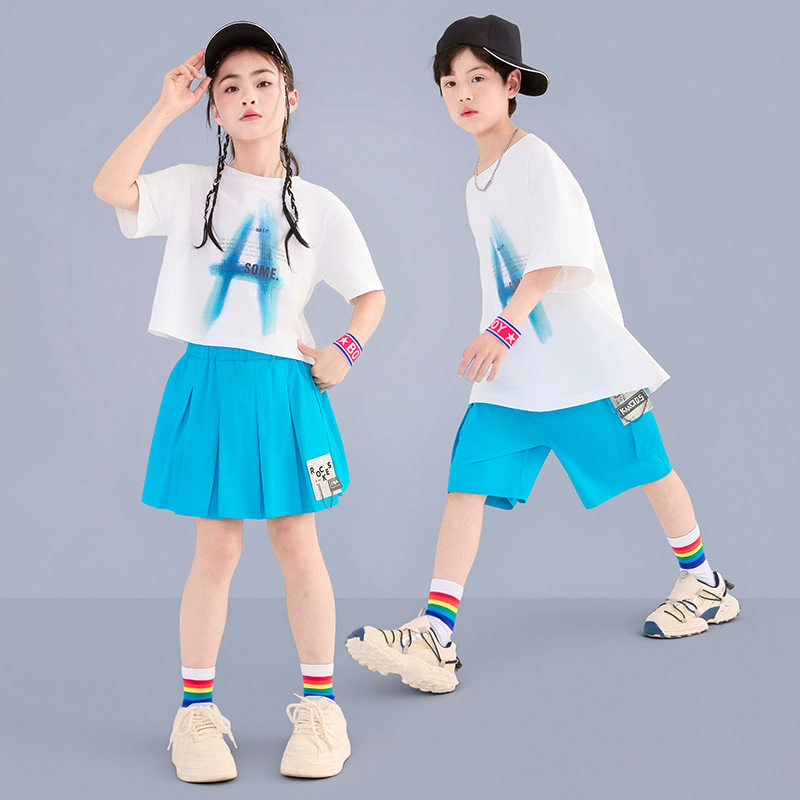 六一儿童节表演服夏季新款男童嘻哈街舞套装女孩爵士舞服装演出服